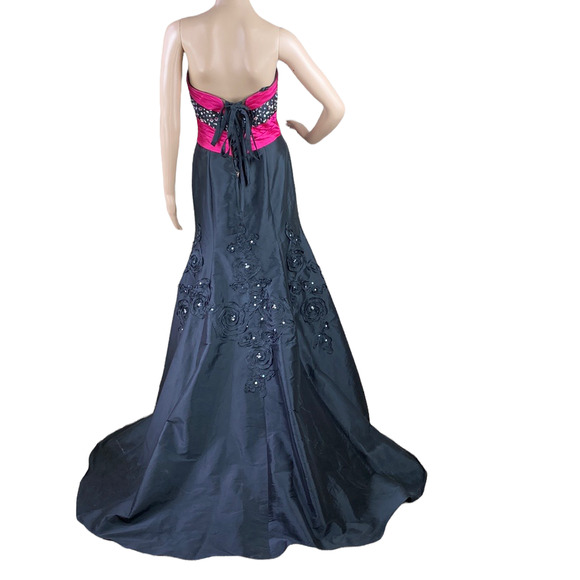 Mori Lee Pink and Black Maxi Dress - Picture 4 of 11